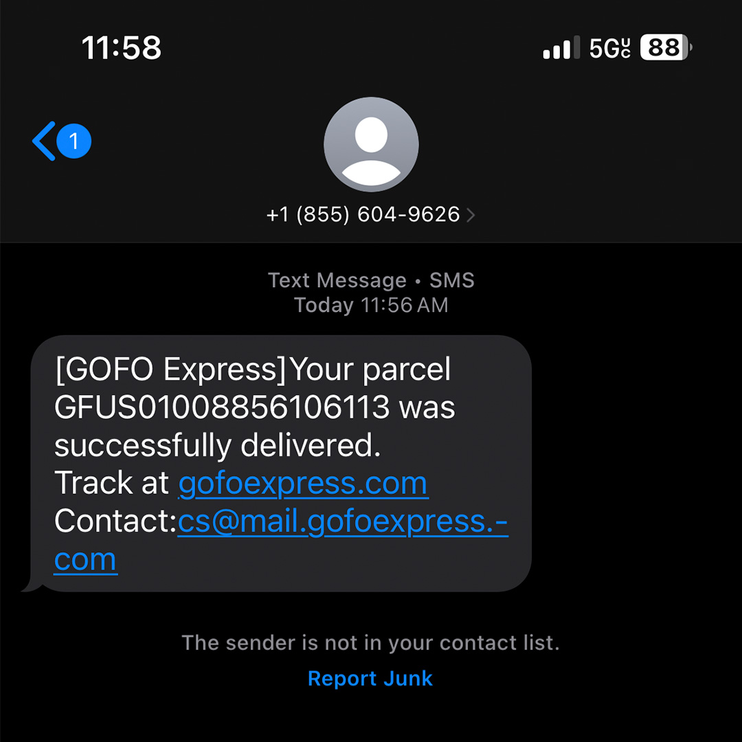 scam text message asking to click a link to claim package